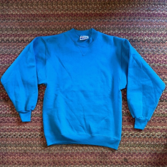 80s VTG TEAL HANES CLASSICS MOCK NECK SWEATSHIRT COLLECTIBLE - Picture 1 of 5